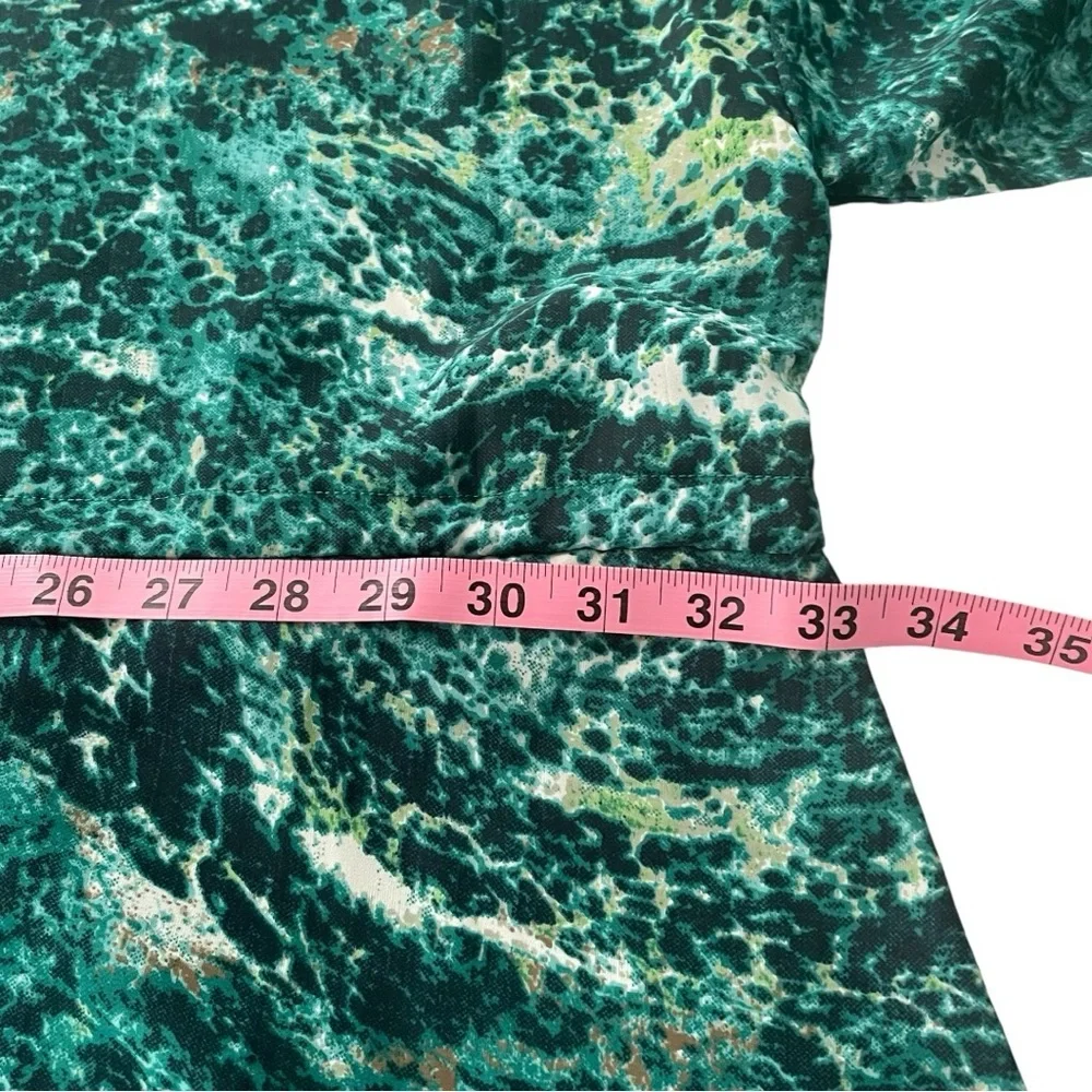 ON SALE⭐️ Ellos tunic top green pattern V neck dropped sleeves drawstring waist - Picture 12 of 16